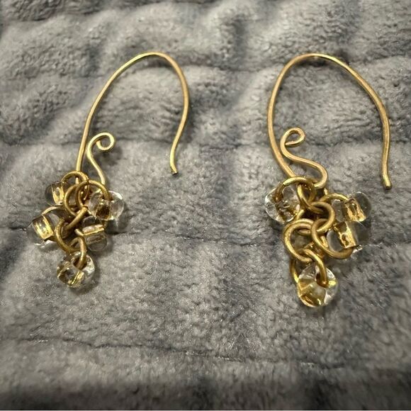 DESIGNER-STYLE GOLD DROP EARRINGS WITH CLEAR BEADS - Picture 10 of 17